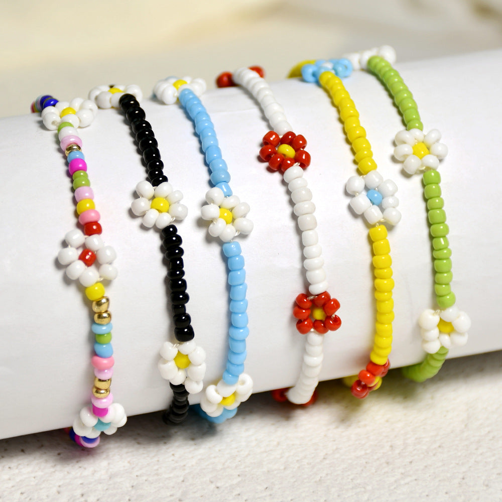 Wholesale Hand Woven Small Daisy Flower Rice Beads Bracelet